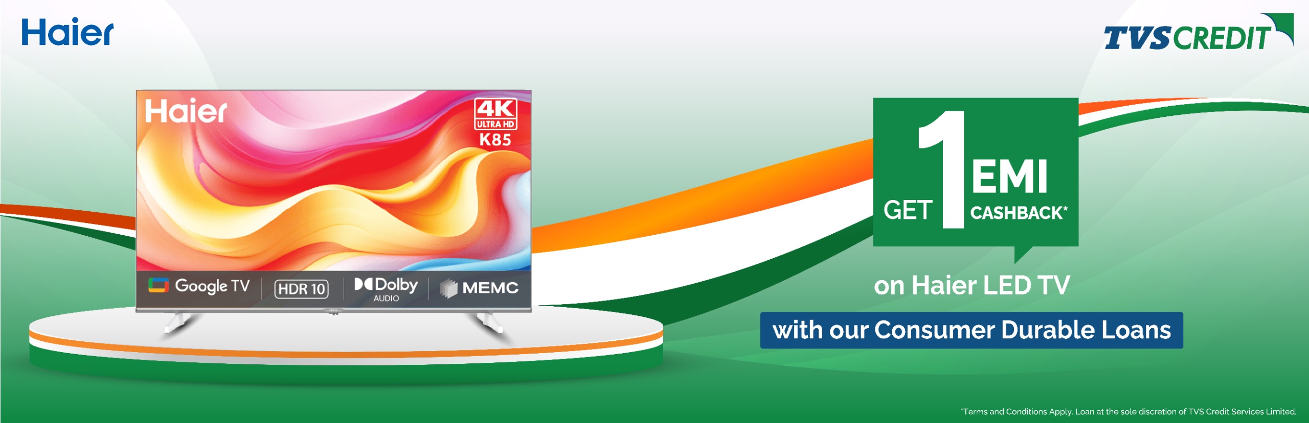 Haier 1 emi casback offer